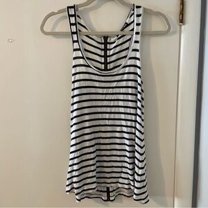 Black and White Striped Women's Tank Top with Zipper Detail